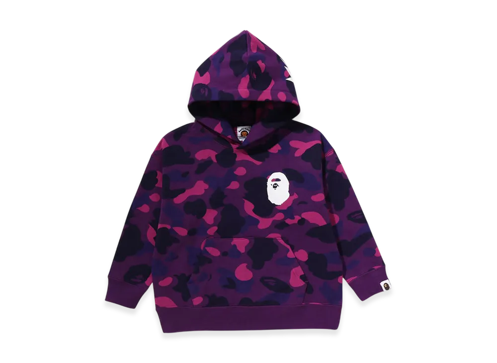 A BATHING APE Color Camo Ape Head Relaxed Fit Pullover Hoodie (Kids) "Purple"