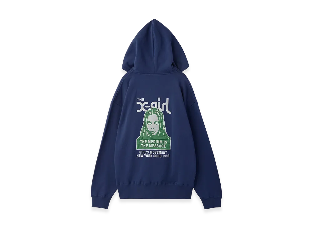 X-Girl Face Patch And Logo Zip Up Sweat Hoodie "Navy"