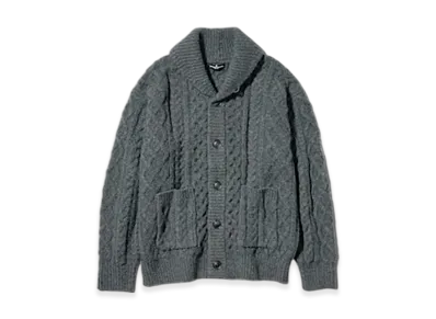 GU x ENGINEERED GARMENTS Cable Shawl Collar Cardigan "Gray"