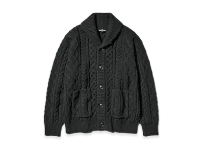 GU x ENGINEERED GARMENTS Cable Shawl Collar Cardigan "Black"