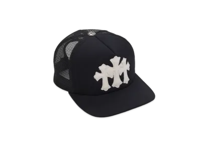 Chrome Hearts Calf Hair Cemetery Cross Mesh Trucker Hat "Black/White"