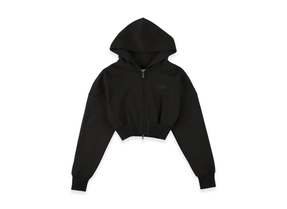 WIND AND SEA Cozy Zip Cropped Hooded Sweatshirt (Ladies) "Black"