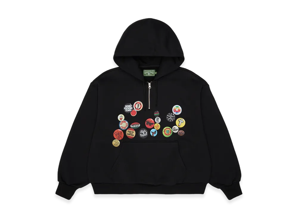 DENIM TEARS Quarter Zip Pin Hoodie "Black"