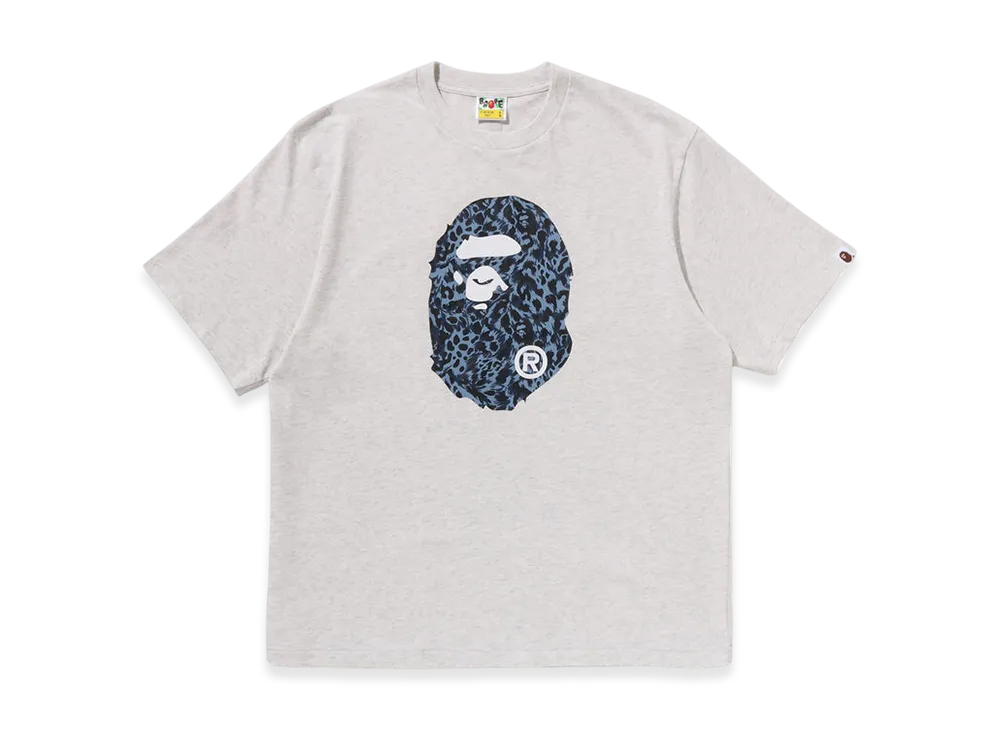 A BATHING APE Wild Leopard Pattern Ape Head Relaxed Fit Tee "Gray"