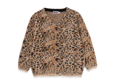 A BATHING APE Wild Leopard Pattern Shaggy Cardigan "Beige"