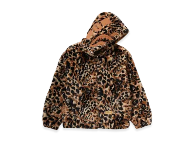 A BATHING APE Wild Leopard Pattern Faux Fur Shark Full Zip Jacket "Beige"