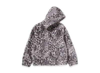 A BATHING APE Wild Leopard Pattern Faux Fur Shark Full Zip Jacket "Gray"