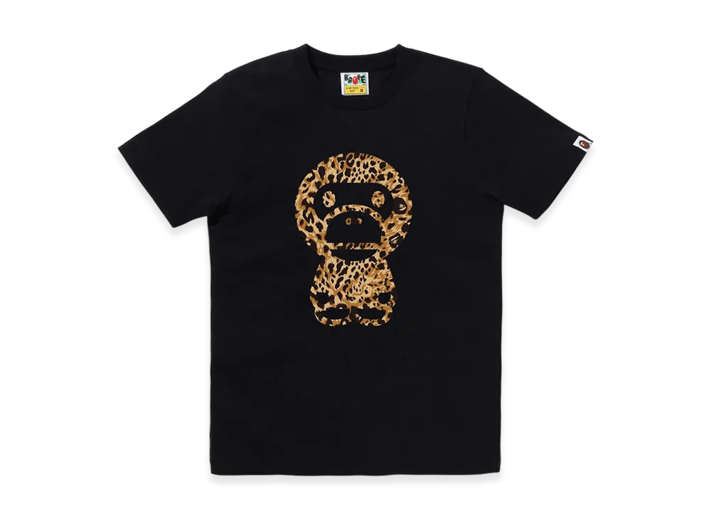 A BATHING APE Wild Leopard Pattern Big Baby Milo Tee "Black"