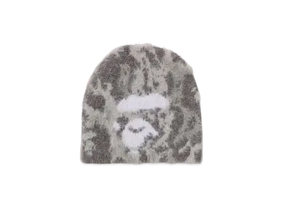 A BATHING APE Wild Leopard Pattern Ape Face Knit Cap "Gray"