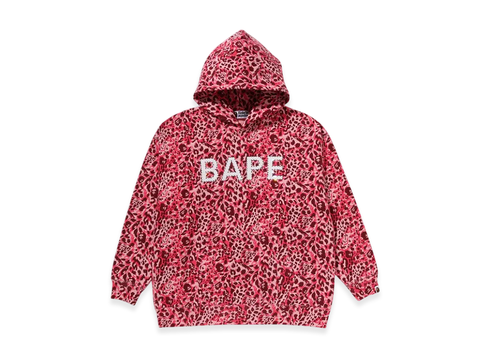 A BATHING APE Wild Leopard Pattern Crystal Bape Pullover Hoodie "Pink"