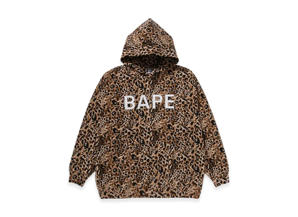 A BATHING APE Wild Leopard Pattern Crystal Bape Pullover Hoodie "Beige"