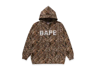 A BATHING APE Wild Leopard Pattern Crystal Bape Pullover Hoodie "Beige"