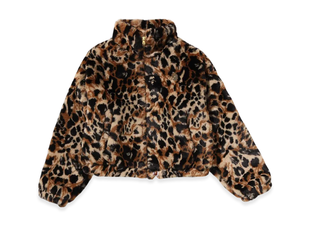 A BATHING APE Wild Leopard Pattern One Point Long Fur Jacket "Beige"