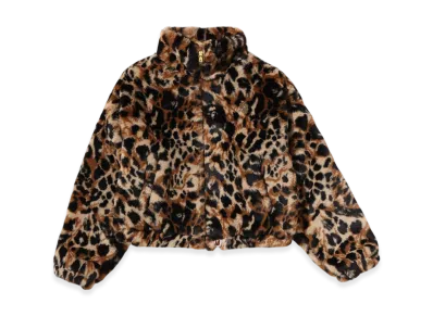 A BATHING APE Wild Leopard Pattern One Point Long Fur Jacket "Beige"