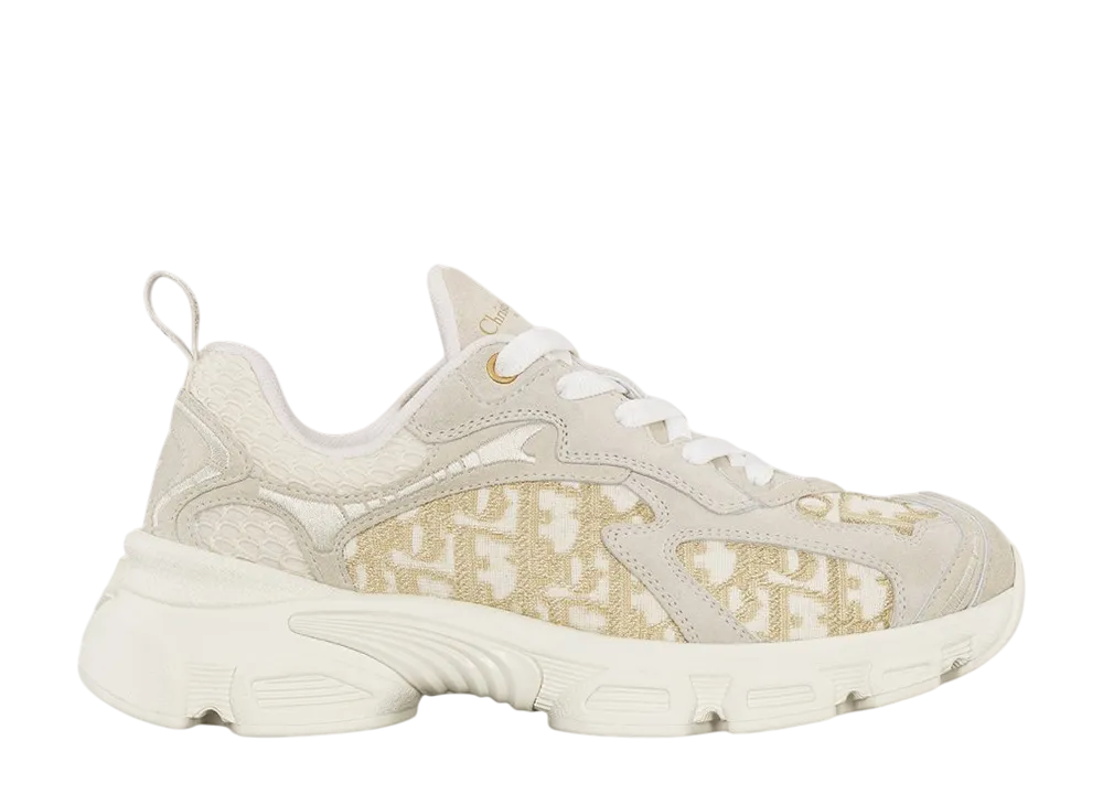 ディオール ウィメンズ ヴァイブ スニーカー ディオール オブリーク エンブロイダリー コットン・メッシュ・スエードカーフスキン "ホワイト/グレー"