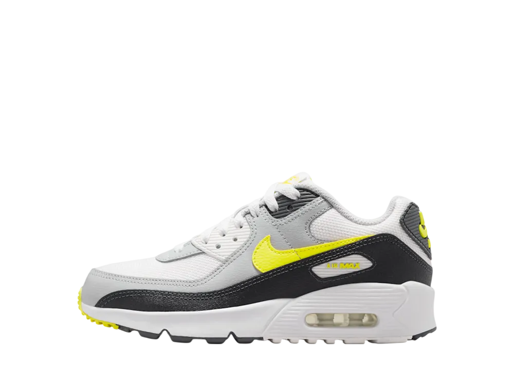 Nike GS Air Max 90 "Off White/Dark Smoke Grey/Light Smoke Grey/Sonic Yellow"