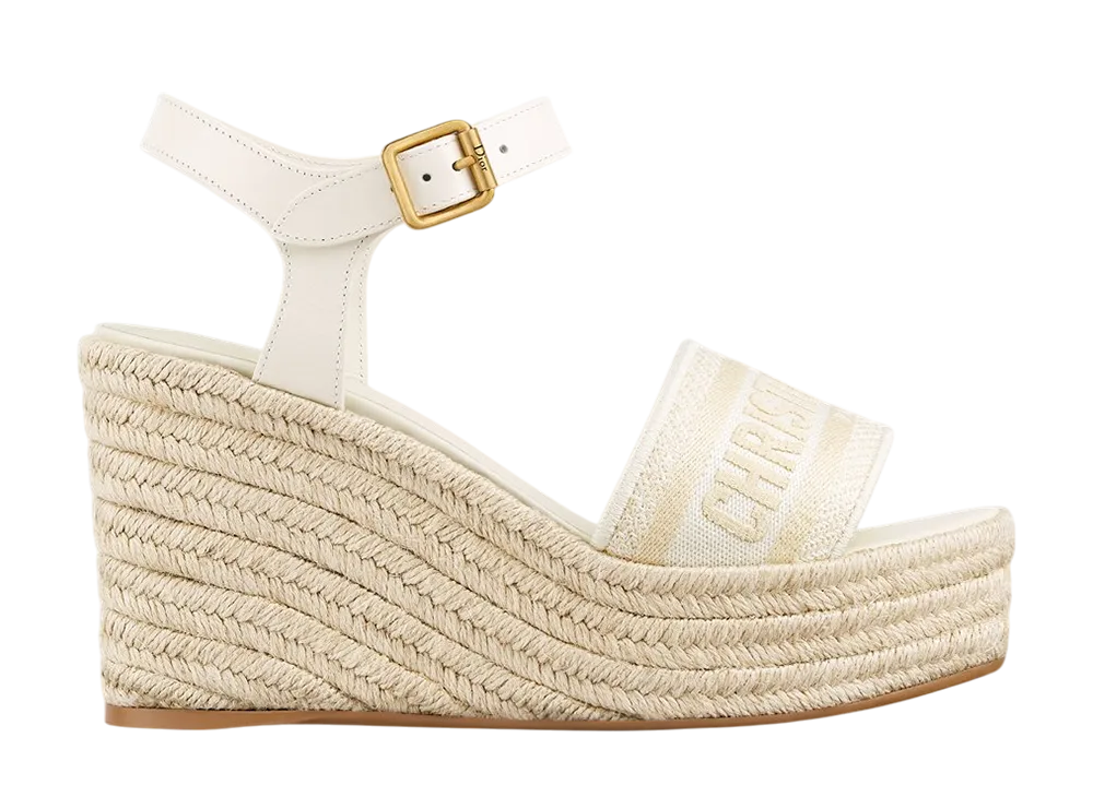 ディオール ウィメンズ Dウェイ ウェッジサンダル カーフスキン & エンブロイダリー コットン "ホワイト"