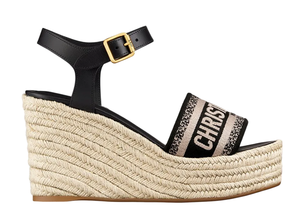 ディオール ウィメンズ Dウェイ ウェッジサンダル カーフスキン & エンブロイダリー コットン "ブラック"