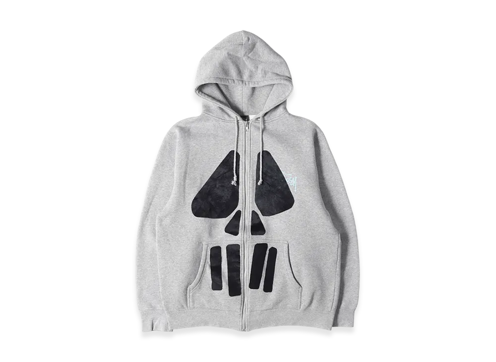 Stussy Flocked Skull Zip Hoodie "Gray"