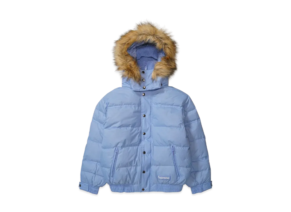 SUPREME ライトブルーダウンジャケット Supreme フード付きダウンジャケット ライトブルー - メルカリ