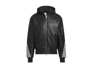 adidas Faux Leather Sporty Hooded Jacket "Black"
