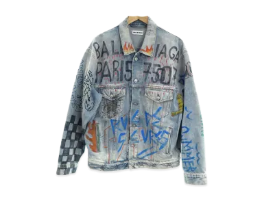 BALENCIAGA Graffiti Denim Jacket 2019 "Light Indigo"