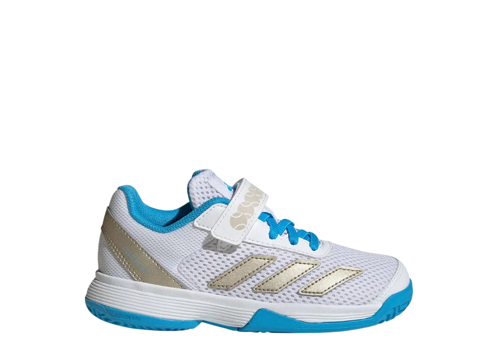 アディダス PS コートフラッシュ フックアンドループ "クラウドホワイト/サイバーメタリック/ルシッドアクアマリン" (キッズ)