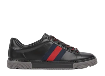 GUCCI Ace Web Stripe Sneaker "Black Leather"