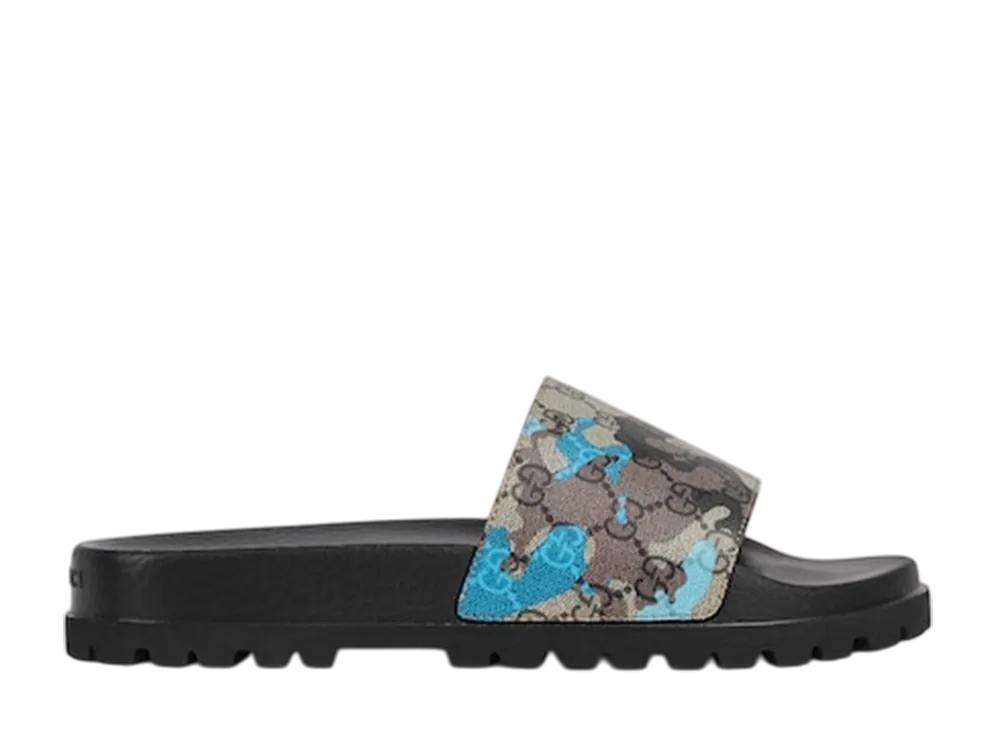 グッチ ラグソール スライドサンダル "ブルー/ライトブルー"