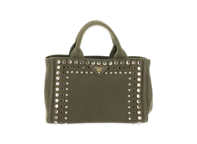 PRADA Capana Mini Tote Bag Studs "Khaki"