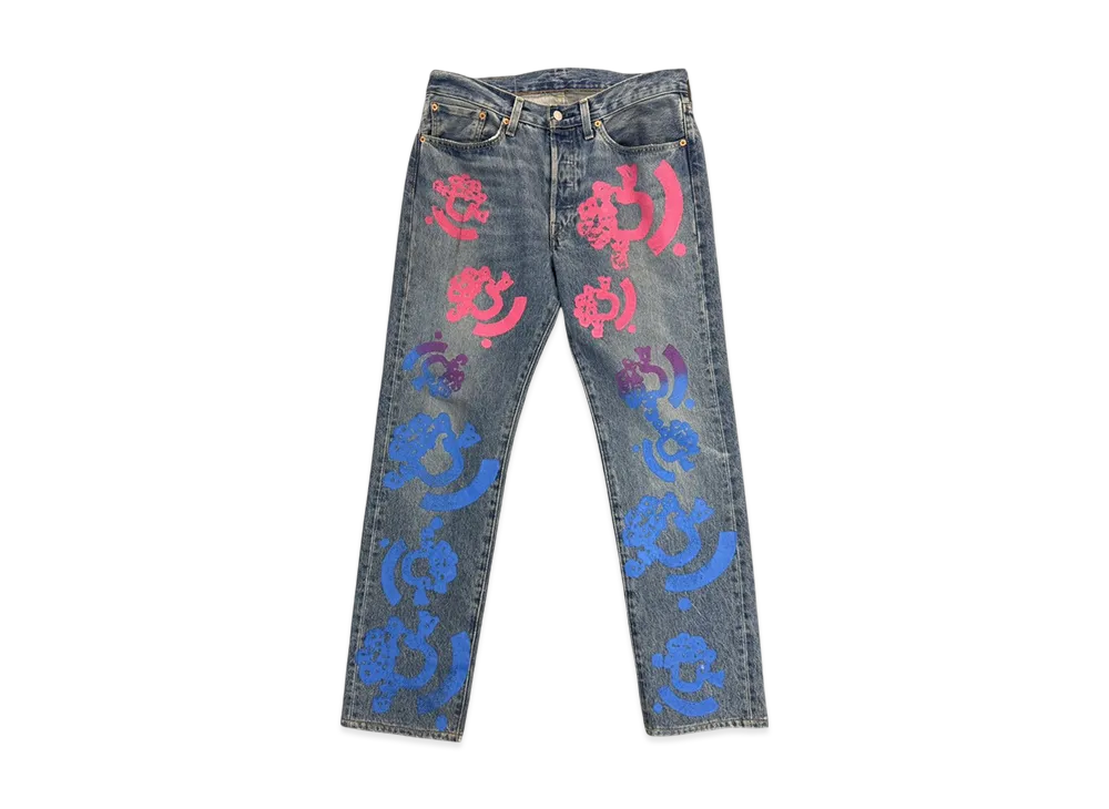 DENIM TEARS Bstroy Tears 501 Light Wash Jean "Pink/Blue"