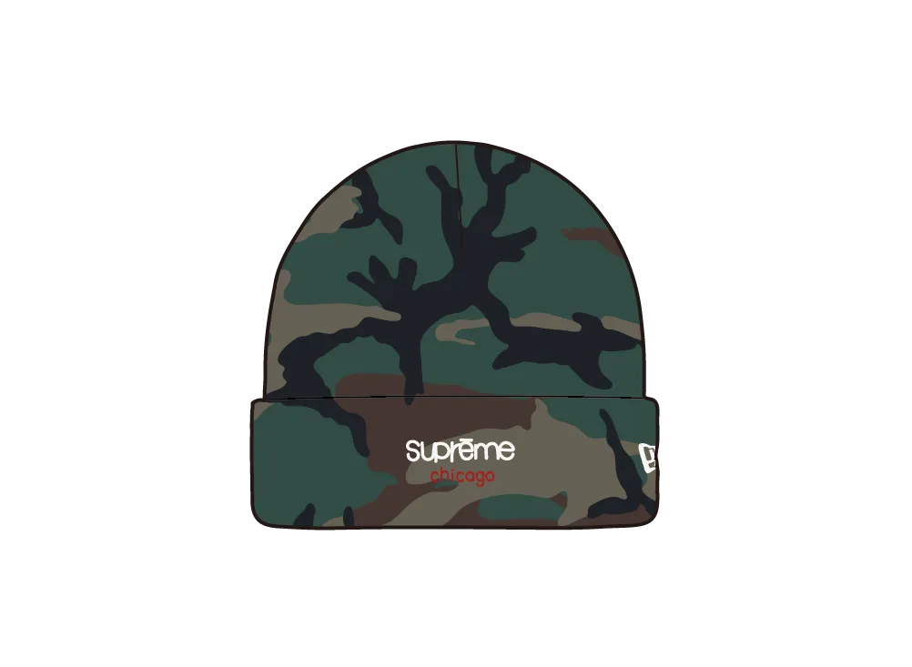 Supreme x New Era Classic Logo Shop Beanie (chicago) "Woodland Camo"