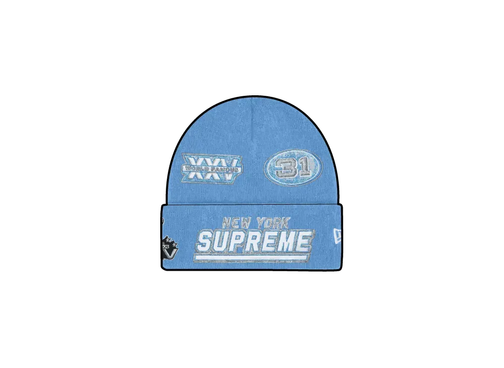 Supreme x New Era Football Beanie "Light Blue"