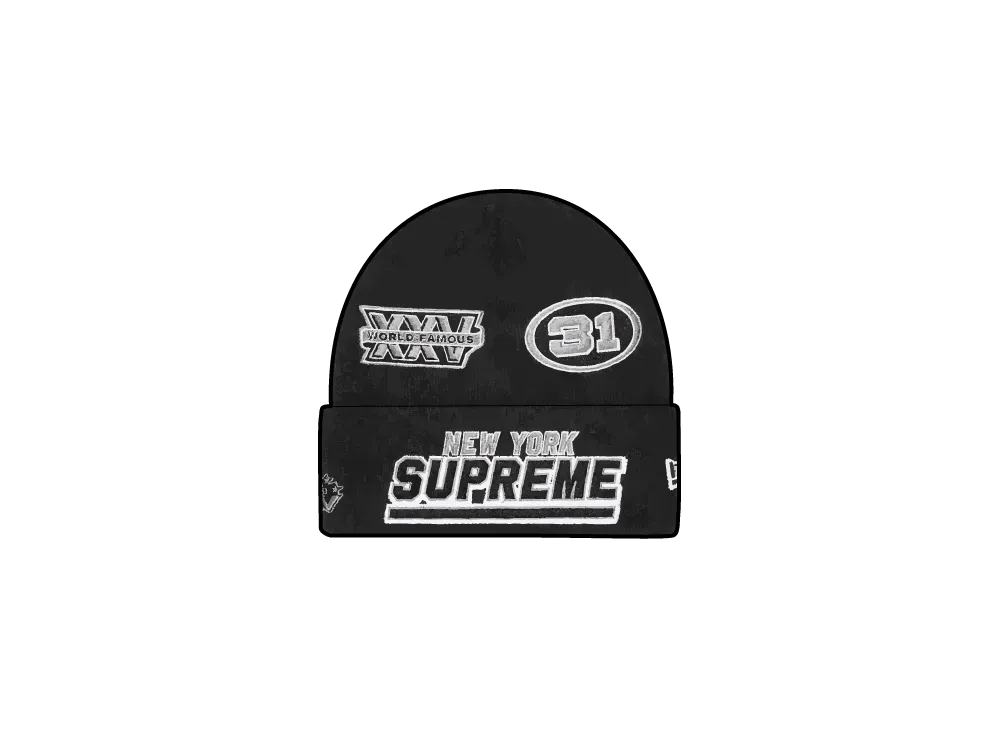 シュプリーム x ニューエラ フットボール ビーニー "ブラック"