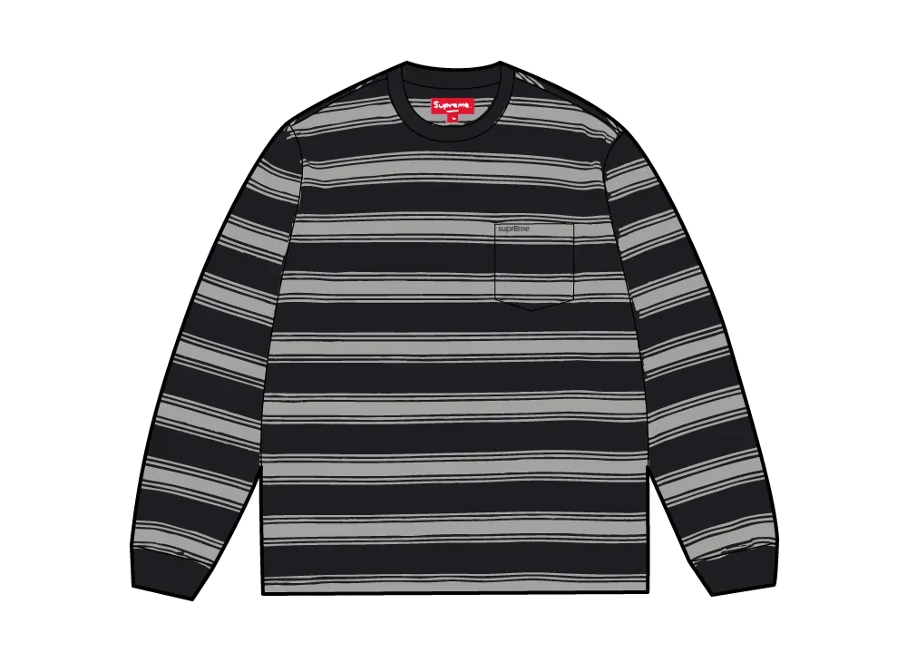 シュプリーム ストライプ ポケット ロングスリーブ トップ "ブラック"