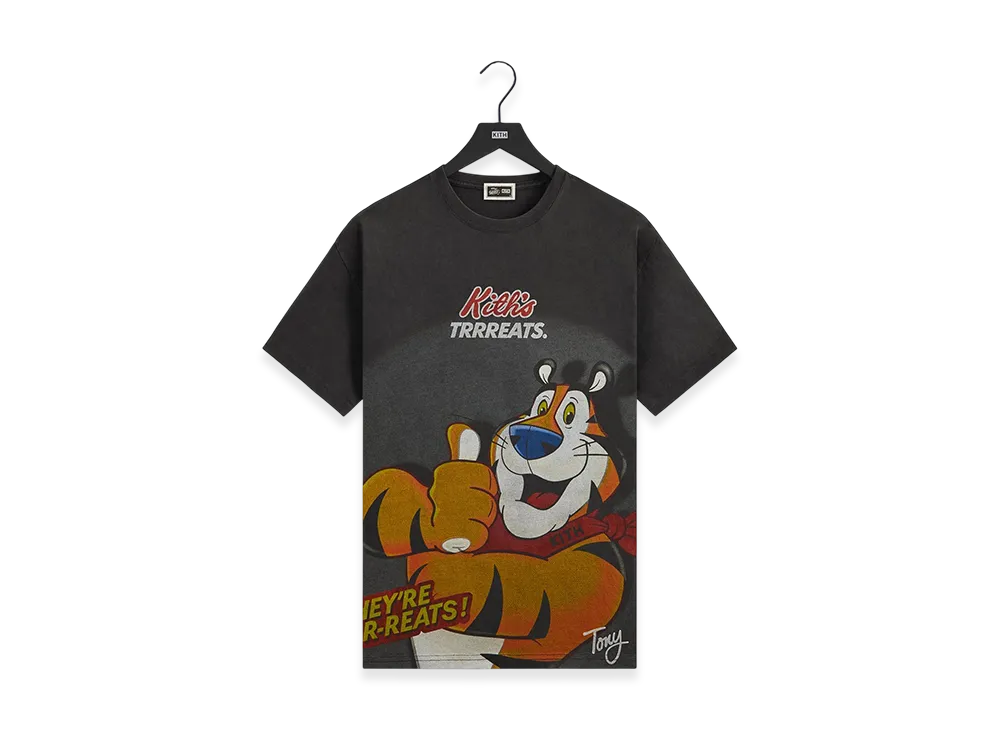 Kith Treats x Kellogg's Frosted Flakes Cereal & Tony the Tiger Cereal Box Vintage Tee "Black"