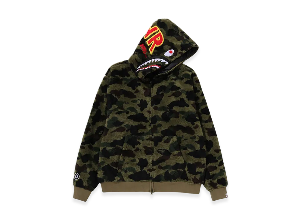 A BATHING APE 1st Camo 2nd Shark Boa Hoodie Jacket "Green"