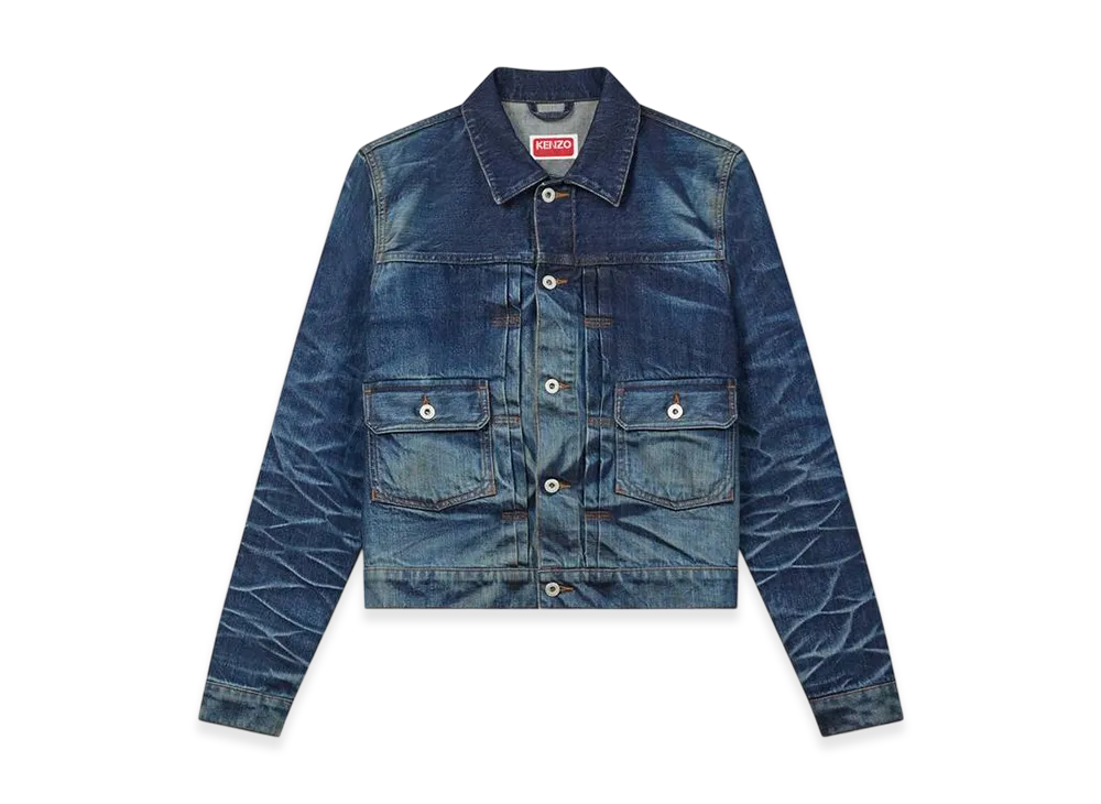 KENZO Slim Pleats Trucker Jacket Japanese Denim "Stone BL Dirty Blue Denim"