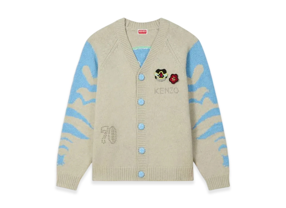 ケンゾー パチンコ エンブロイダード カーディガン "ペールグレー"