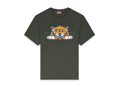 KENZO Happy Tiger Embroidered Cotton T-Shirt "Dark Khaki"