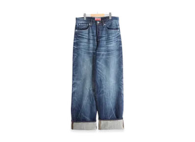 KENZO Turn Up Wide Fit Jeans "Stone Bleached Dirty Blue Denim"