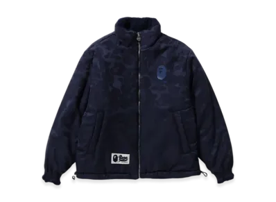 A BATHING APE Tonal Solid Camo Sherpa Reversible Jacket "Navy"