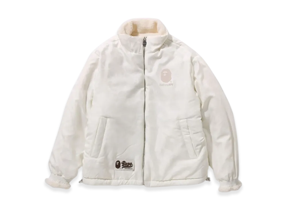 A BATHING APE Tonal Solid Camo Sherpa Reversible Jacket "White"