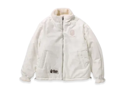 A BATHING APE Tonal Solid Camo Sherpa Reversible Jacket "White"