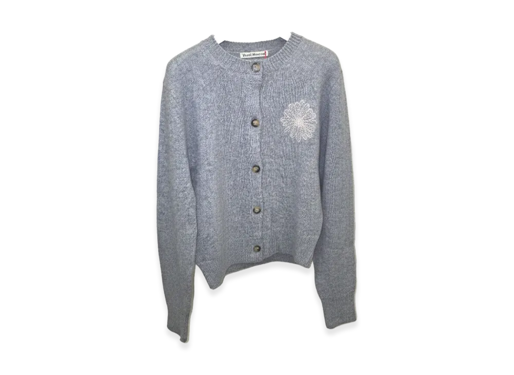 Mardi Mercredi Raccoon Blended Cardigan Round Neck "Grey Cream"