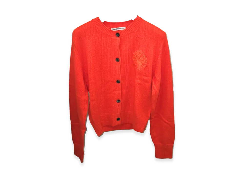 Mardi Mercredi Raccoon Blended Cardigan Round Neck "Red Orange"