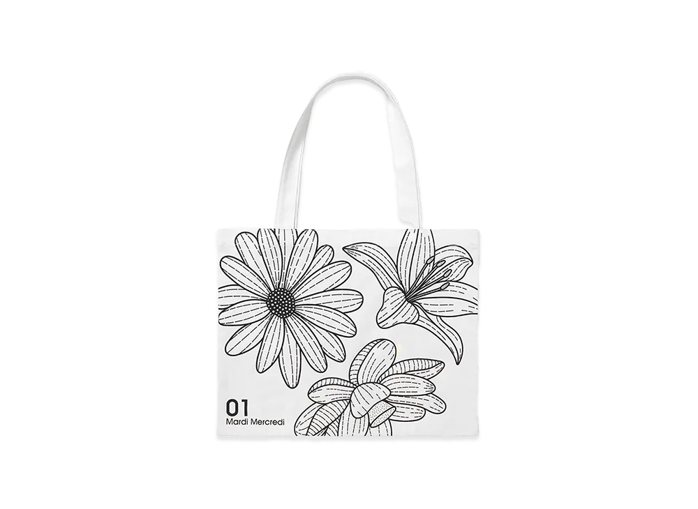 Mardi Mercredi Canvas Bag Triple Flower "White/Black"