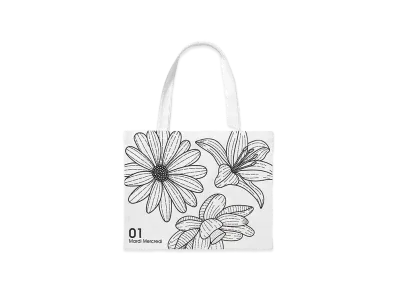 Mardi Mercredi Canvas Bag Triple Flower "White/Black"