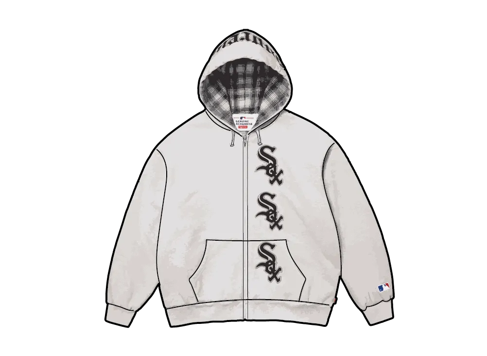 Supreme x Chicago White Sox Zip Up Hooded Sweatshirt "Ash Grey"