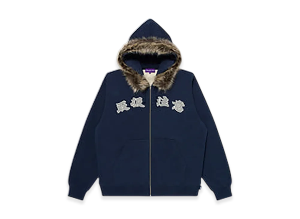 BlackEyePatch Faux Fur Hooded HWC Zip Hoodie "Navy"